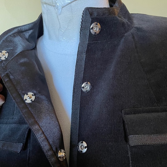 Style & Co. Black Corduroy Satin Trim Hidden Snap Front Jacket - Picture 9 of 11
